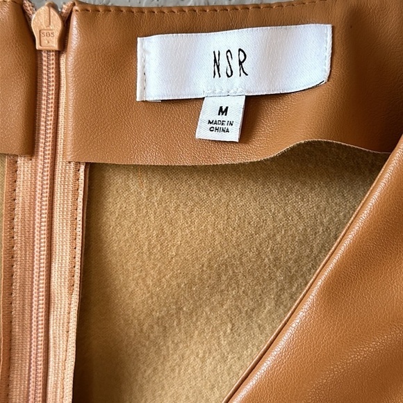 NWOT NSR Sammy Faux Leather Short Puff Sleeve Minidress In Camel Size Medium - Picture 8 of 13